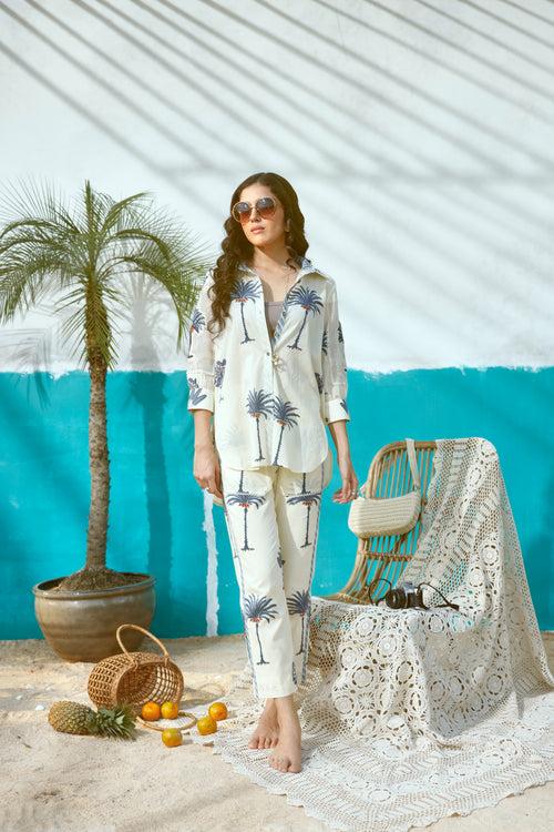 Blue Palm Tree Shirt and Pant Co-ord set- Set of 2