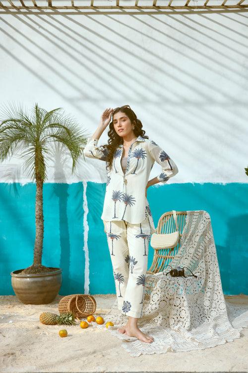 Blue Palm Tree Shirt and Pant Co-ord set- Set of 2