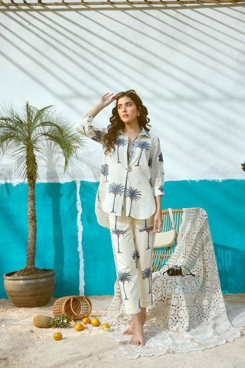 Blue Palm Tree Shirt and Pant Co-ord set- Set of 2