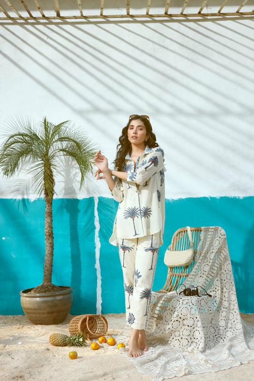 Blue Palm Tree Shirt and Pant Co-ord set- Set of 2