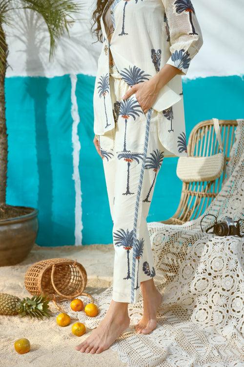 Blue Palm Tree Shirt and Pant Co-ord set- Set of 2