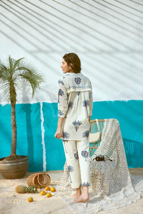 Blue Palm Tree Shirt and Pant Co-ord set- Set of 2