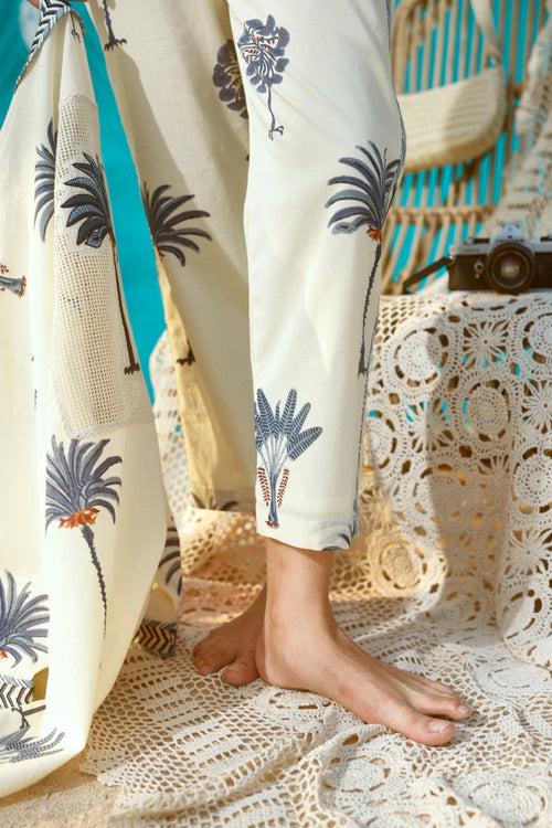 Blue Palm Tree Cape with Blouse and Pants- Set of 3