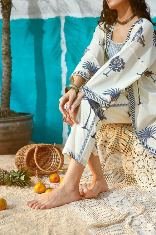 Blue Palm Tree Cape with Blouse and Pants- Set of 3
