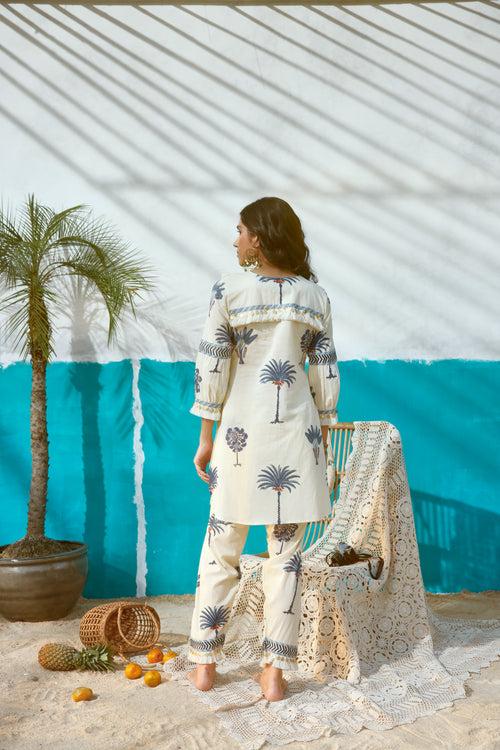 Blue Palm Tree Kurta and Salwar- Set of 2