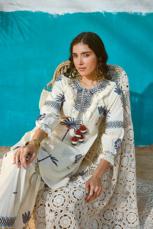 Blue Palm Tree Kurta and Salwar- Set of 2