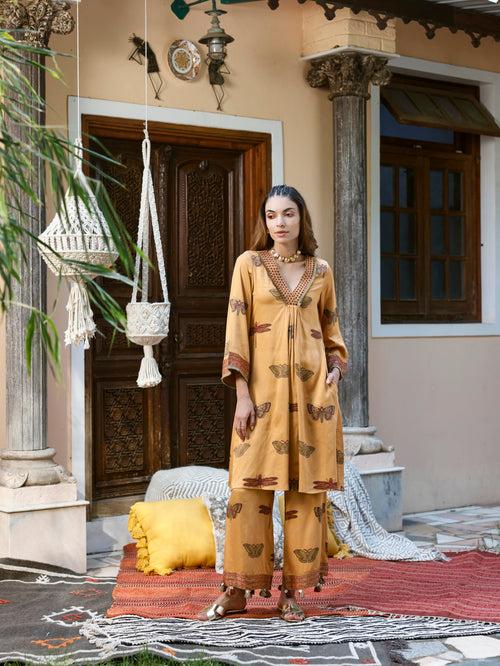 CAMEL BEE & BUTTERFLY PRINT KURTA & PALAZZO- SET OF 2