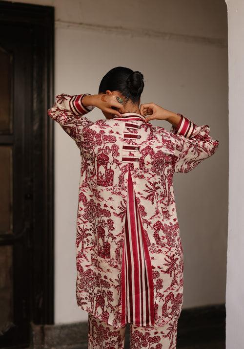 Maroon Machan Shirt and Pant Co-ord Set-Set of 2