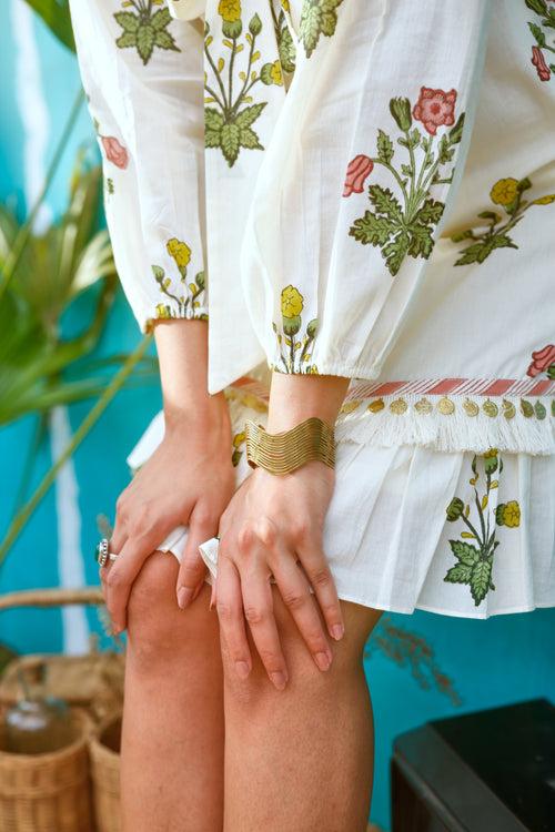 Peach and Yellow Floral Short Ruffled Dress