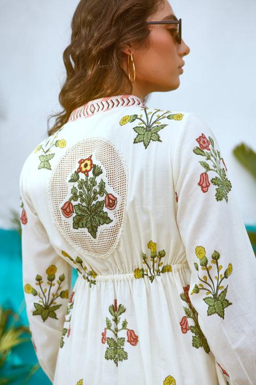 Peach and Yellow Floral Short Ruffled Dress