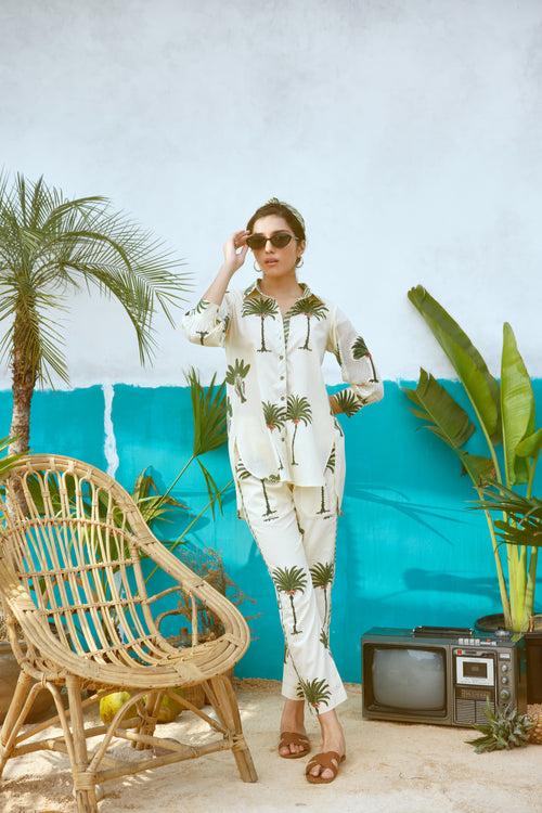 Green Palm Tree Shirt and Pant Co-ord set- Set of 2