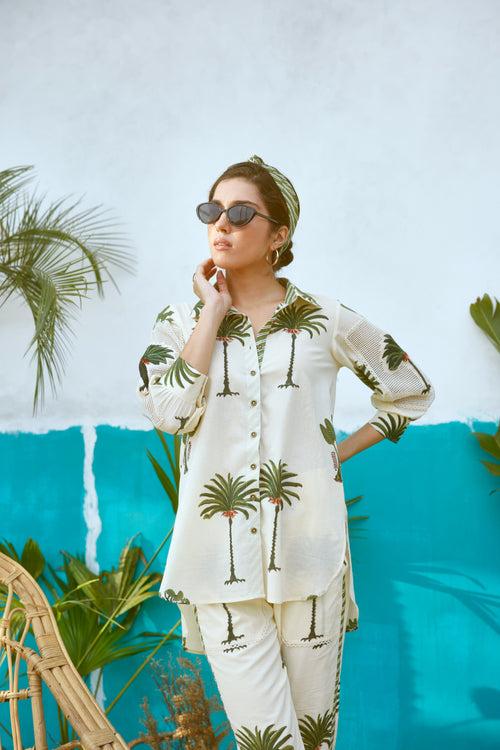 Green Palm Tree Shirt and Pant Co-ord set- Set of 2