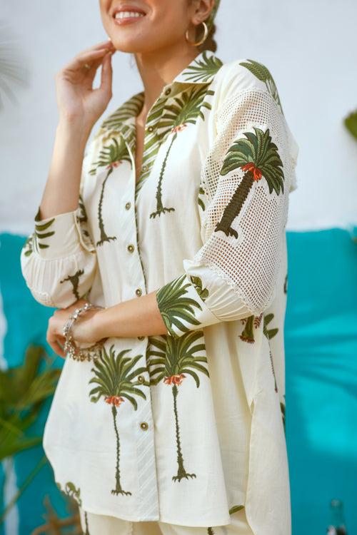 Green Palm Tree Shirt and Pant Co-ord set- Set of 2