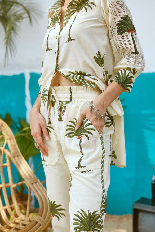 Green Palm Tree Shirt and Pant Co-ord set- Set of 2