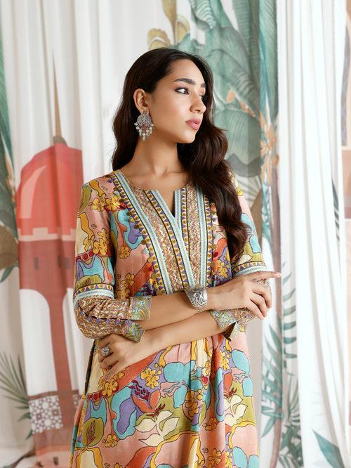 Zara Aymmetrical Gathered Kurta with Pant and Dupatta