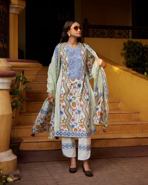 Zainab A-Line Kurta with Pant and Dupatta- Set of 3