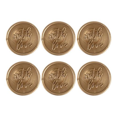 Pre Design - Self Adhesive Wax Buttons - With Love - Gold - 1 inch