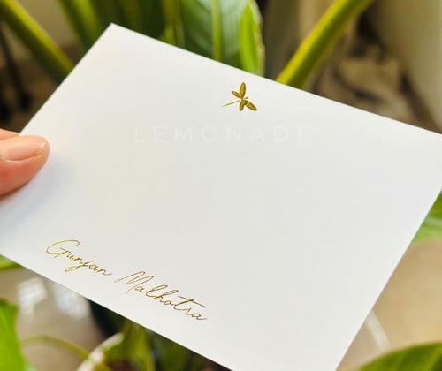 Personalized - Luxe Gold Foil Notecards - Dragonfly - Set of 50