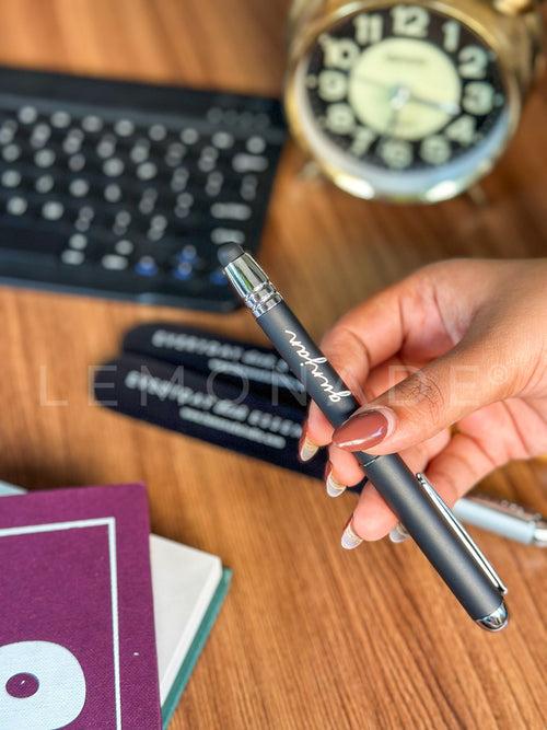 Personalized - Ball Pen with Inbuilt Ink Stamp & Stylus - Cursive