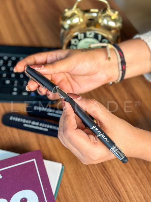 Personalized - Ball Pen with Inbuilt Ink Stamp & Stylus - Cursive