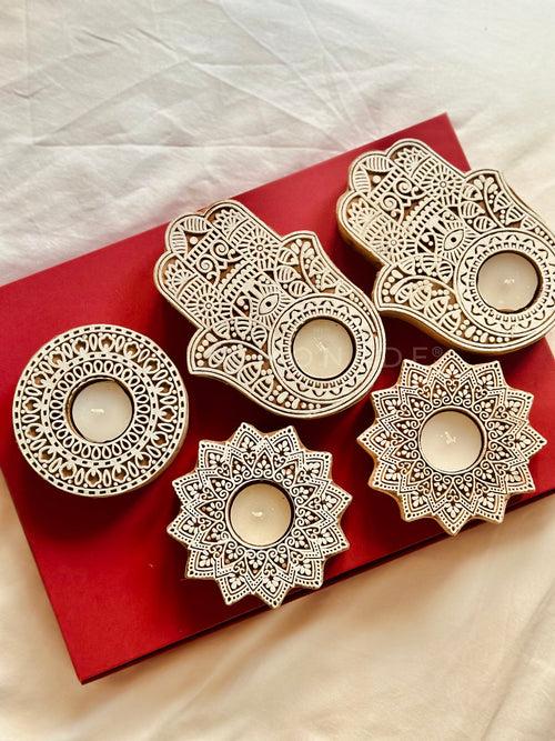 Tea Light Wooden Diyas - Set of 2