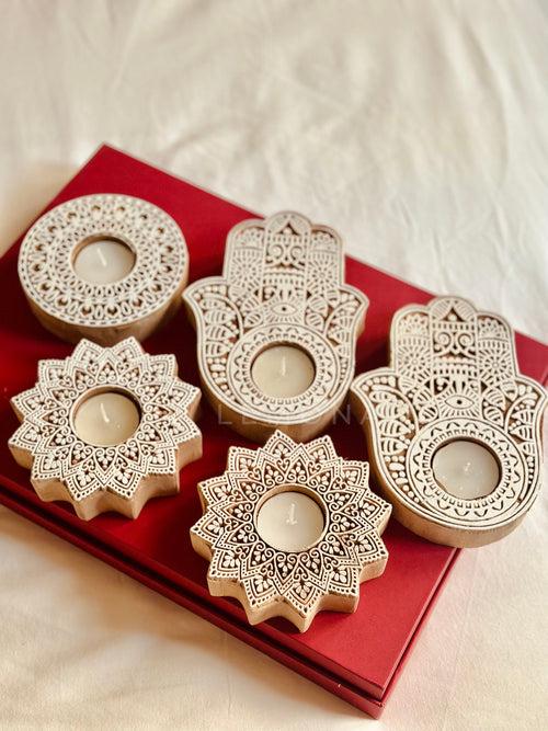 Tea Light Wooden Diyas - Set of 2