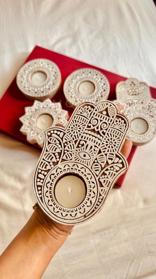 Tea Light Wooden Diyas - Set of 2