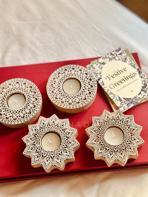 Tea Light Wooden Diyas - Set of 2