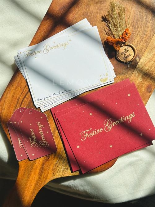 Personalized Envelopes - Gold Printed - Festive Greetings - Set of 9