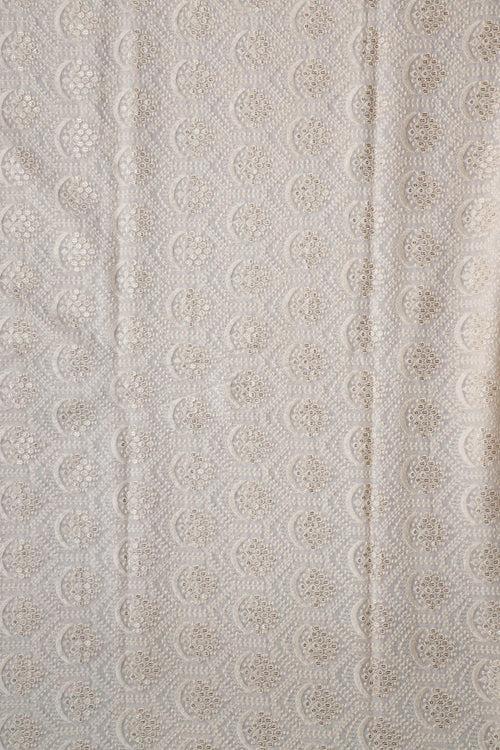 3.25 Meter Cut Piece Of White Thread With Sequins Geometric Lucknowi Embroidery On Dyeable Pure Viscose Georgette Fabric With Border