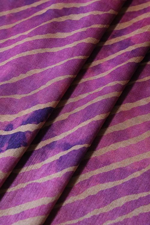 Pink And Purple Stripes Pattern Digital Print On Mulberry Silk Fabric