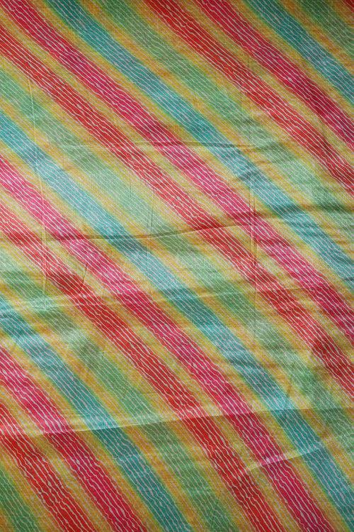 Multi Color Stripes Pattern Digital Print On Mulberry Silk Fabric