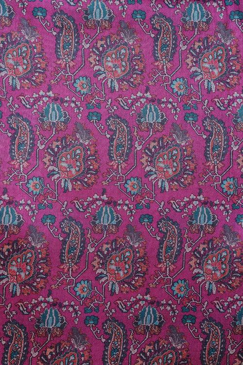 Green And Fuchsia Traditional Pattern Digital Print On Mulberry Silk Fabric