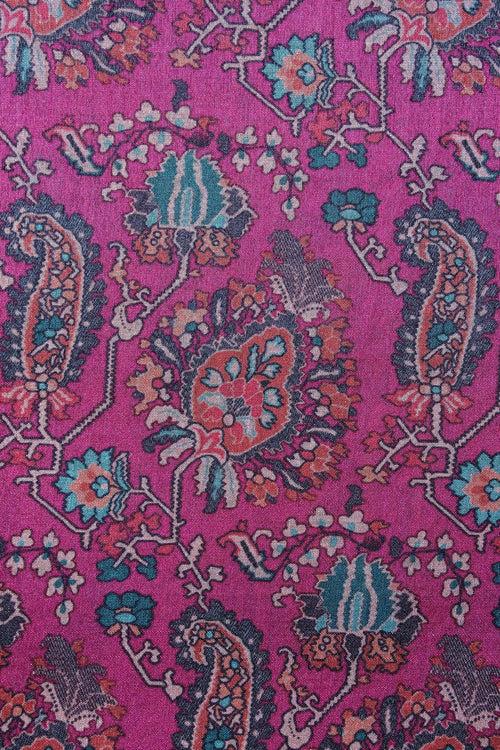 Green And Fuchsia Traditional Pattern Digital Print On Mulberry Silk Fabric