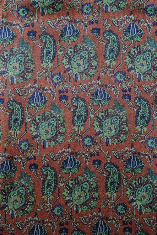 Blue And Brown Traditional Pattern Digital Print On Mulberry Silk Fabric