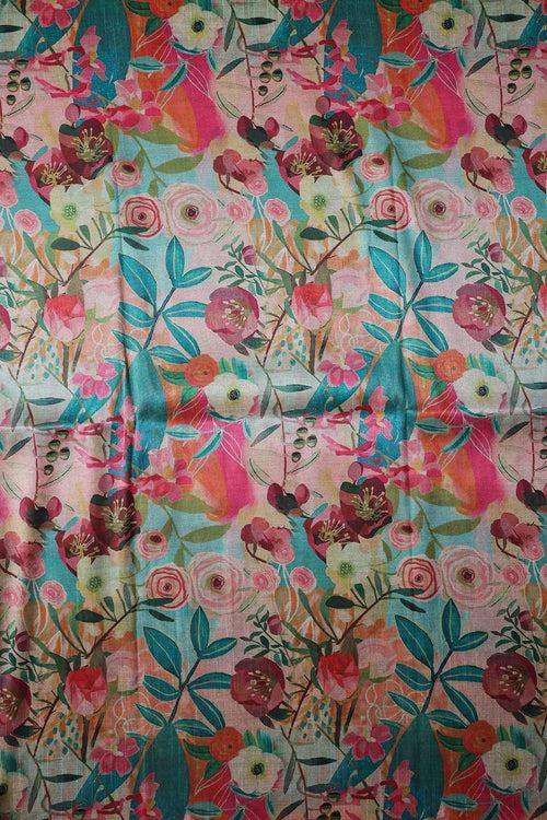 Multi Color Floral Pattern Digital Print On Mulberry Silk Fabric