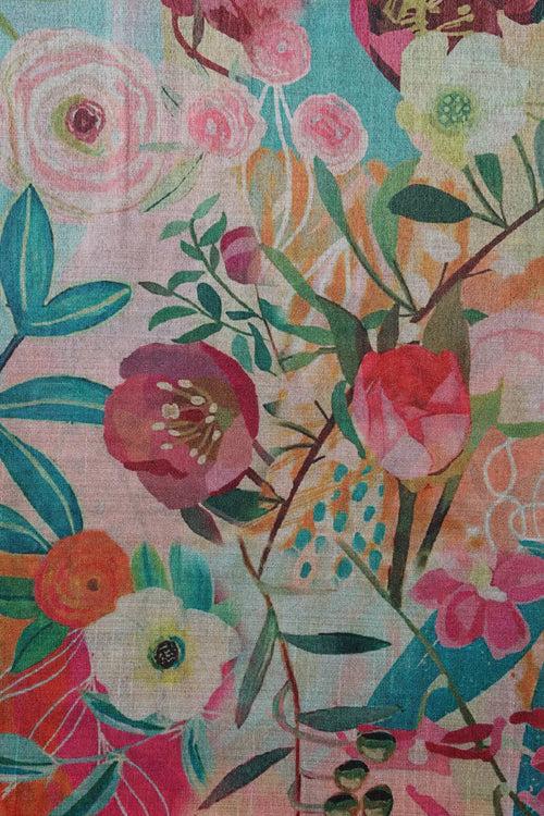 Multi Color Floral Pattern Digital Print On Mulberry Silk Fabric