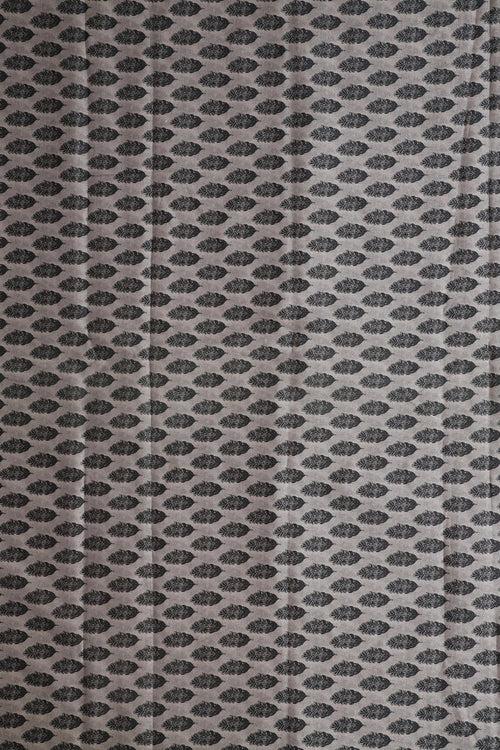Black Leafy Digital Print On Grey Tussar Satin Fabric