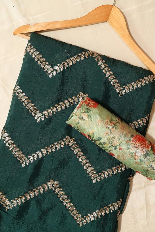 Bottle Green And Olive Saree Set (2 Piece)