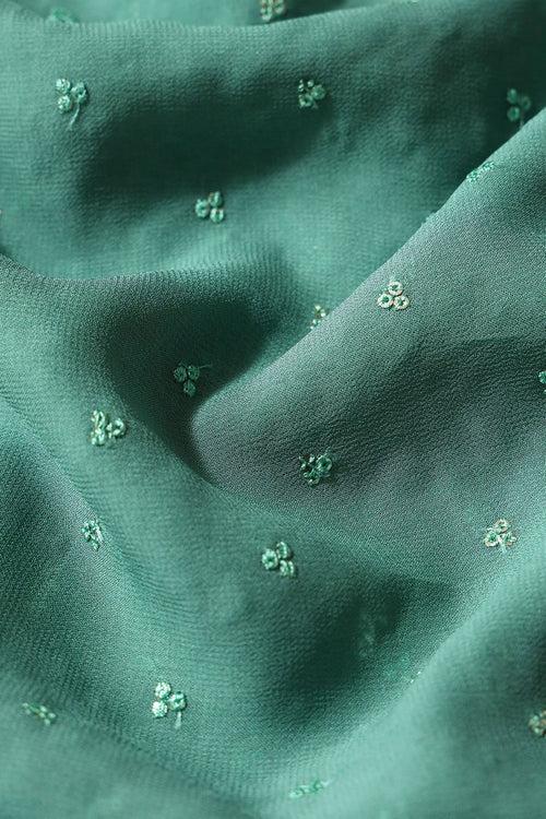 Bottle Green And Teal Unstitched Lehenga Set Fabric (3 Piece)