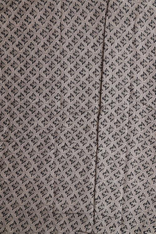 Grey And Black Trellis Pattern Foil Screen Print On Chanderi Silk Fabric