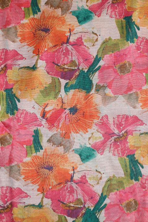Multi Color Floral Pattern Digital Print On Mulberry Silk Fabric