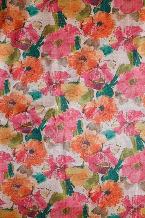 Multi Color Floral Pattern Digital Print On Mulberry Silk Fabric