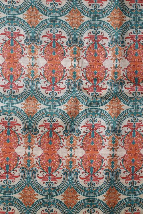 Multi Color Traditional Pattern Digital Print On Mulberry Silk Fabric