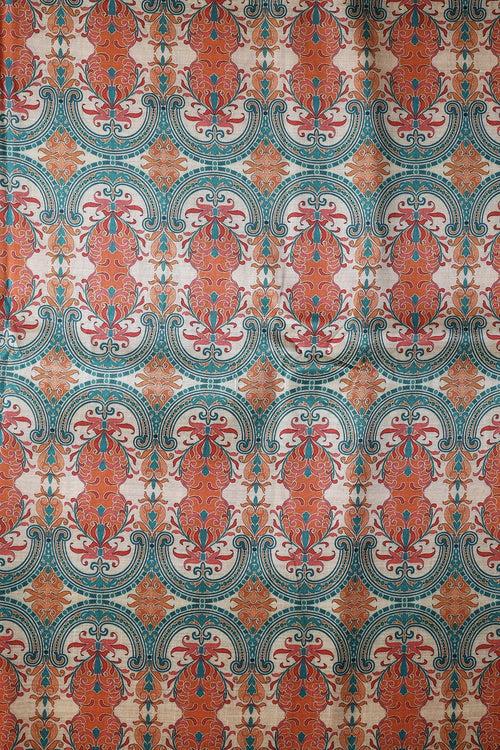 Multi Color Traditional Pattern Digital Print On Mulberry Silk Fabric