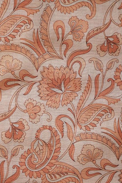 Orange Paisley Pattern Digital Print On Mulberry Silk Fabric