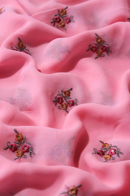 Pink And Fuchsia Unstitched Lehenga Set Fabric (3 Piece)