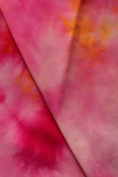 Pink And Yellow Tie & Dye Shibori Print On Viscose Georgette Fabric