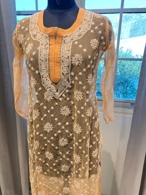 Veersons Chikankari Faux Georgette Chikankari Kurti with Slip