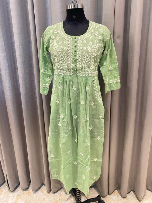 Veersons Chikankari HandEmbroidered Cotton Chikan Kurta with Side Pockets